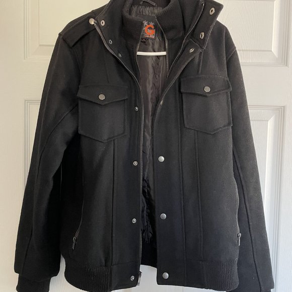 G by Guess Black Wool Bland Winter Bomber Jacket Size: M - Picture 3 of 6